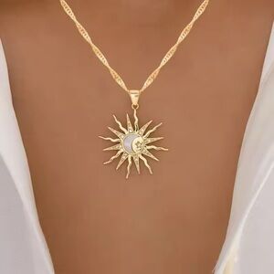 Gold Rhinestone Sun Moon Star
Pendant Necklace